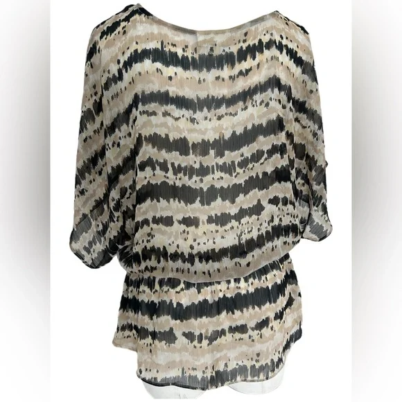 Studio Works Cream / Black/ Tan Sheer Blouse Women Size M (Medium) - Picture 5 of 9